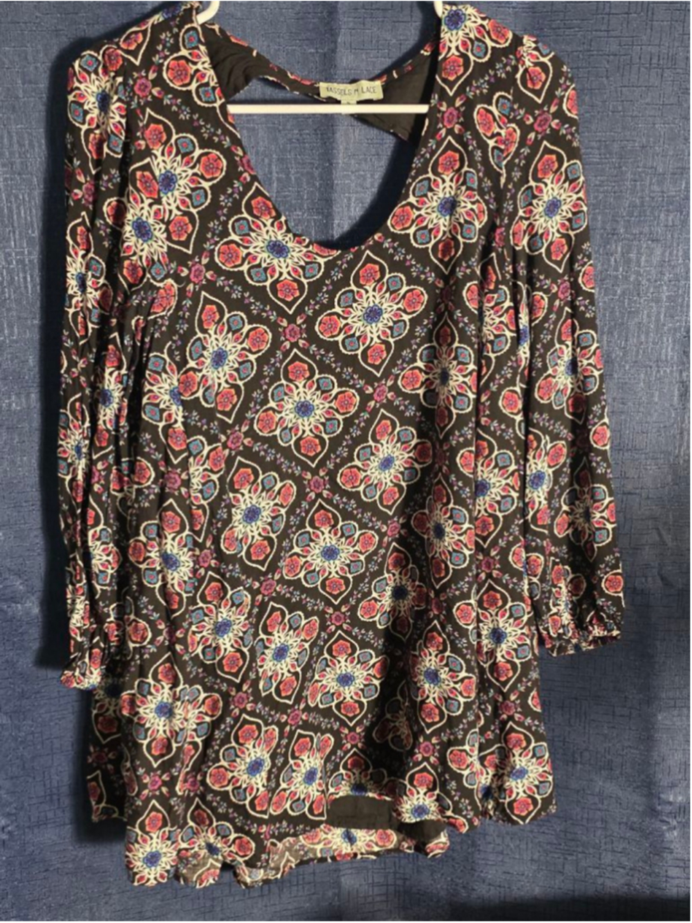 Women's Tassels N Lace Black Floral Mini Dress S cottagecore boho y2k 90's